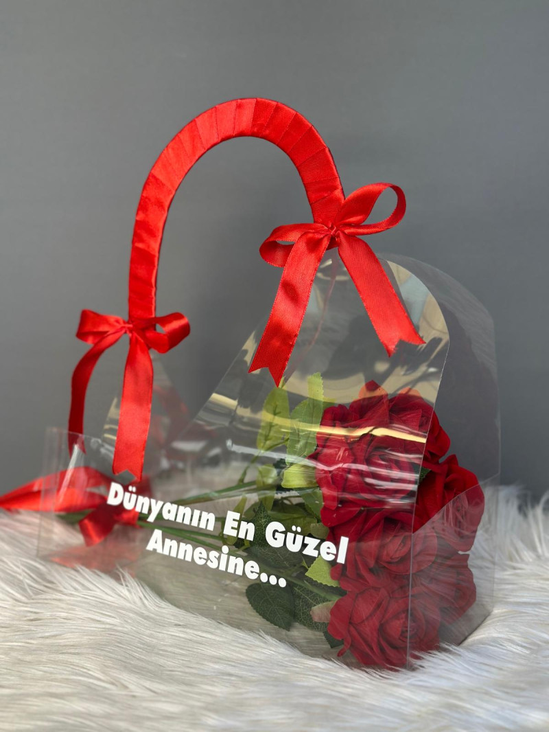 YAPAY KIRMIZI GÜL ÇANTA